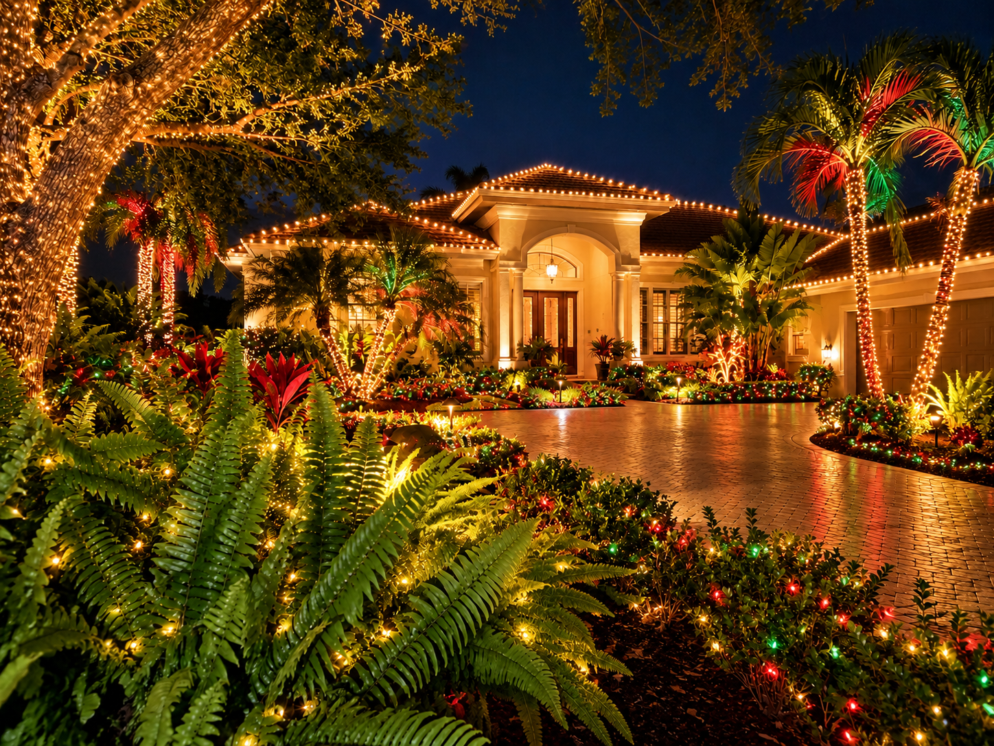 Property before and after professional Christmas lights